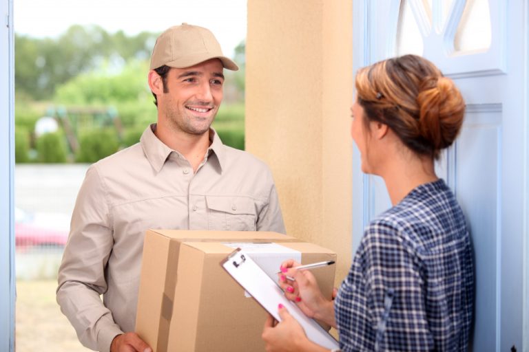 Courier delivering a parcel